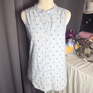 J.Crew Polka Dot Denim Sleeveless Button Up Top Womens 4 Blue Lgt Wash Preppy